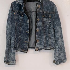 JAG-JEANS JEAN JACKET MIXED WITH DARK AND LIGHT BLUE WITH BLACK HOODIE CONNECTED